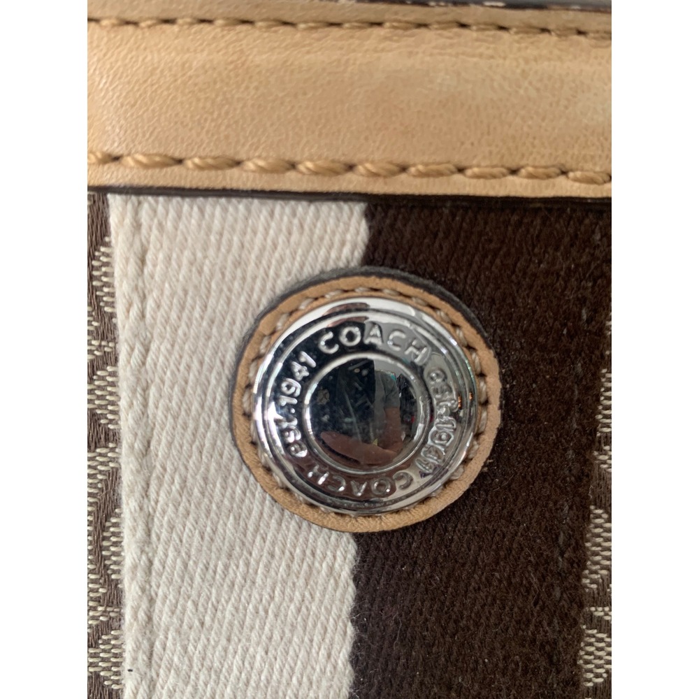 Coach Signature Jacquard Satchel Brown Tan Leather Trim F13813 Bag #922 - Picture 5 of 12